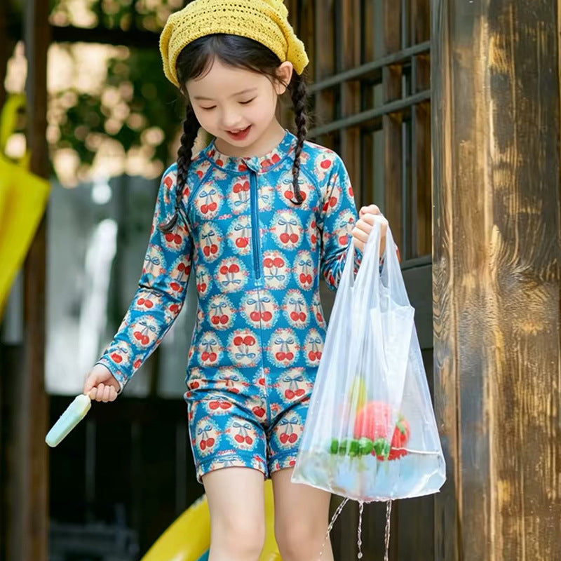 Cherry Long-sleeve Sun Protection Swimwear チェリー 長袖ワンピース水着【mh0013323】