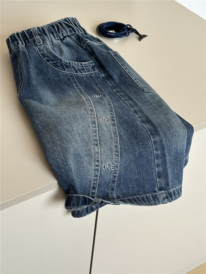 Embroidered Denim Shorts 英字刺繍 デニムハーフパンツ【mh0012958】