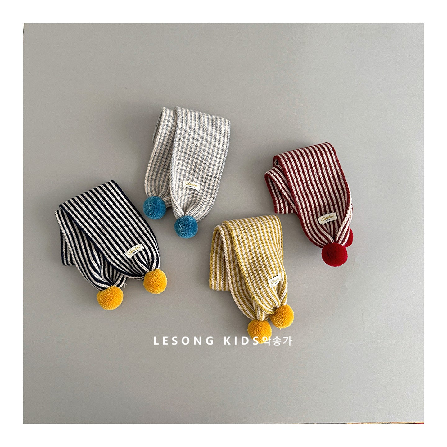 Kids' Striped Pom-Pom Knit Scarf, Winter Neck Warmer [mh0011596]