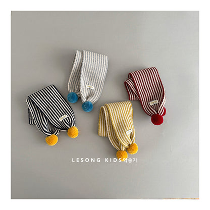 Kids' Striped Pom-Pom Knit Scarf, Winter Neck Warmer [mh0011596]