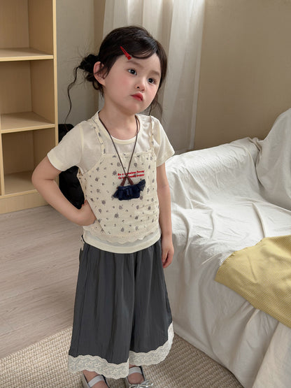 Floral Layered Camisole Set フラワープリント 半袖Tシャツ【mh0013113】