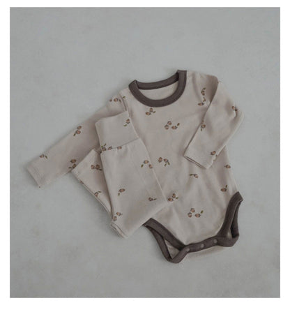 -どんぐりプリント長袖ボディスーツ+ロングパンツセットアップ 2点セット【mh0010748】 - mamahalo shop - ロンパースセットアップ -  べビー服 - 子供服 - 男の子 - 女の子