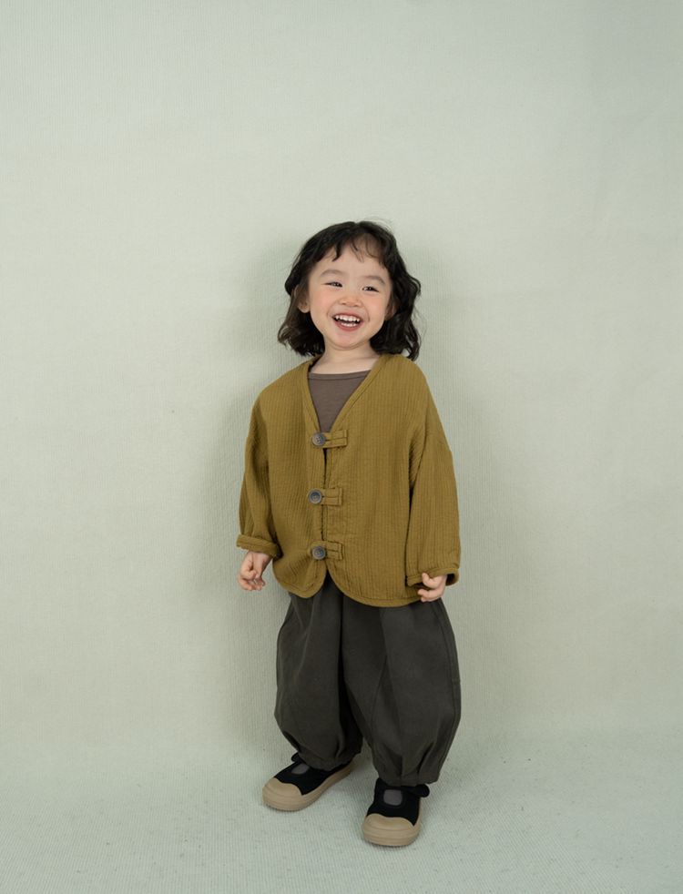 Kids' Front-Button Loose Collarless Long-Sleeve Jacket [mh0001883]