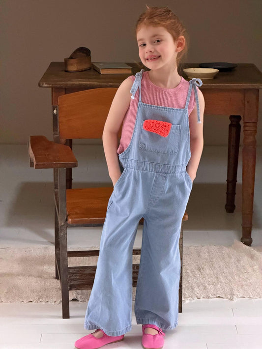 Denim Shoulder Tie Overalls ライトブルー ロングパンツ【mh0012897】