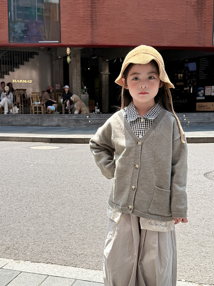 -ニットVネックシンプルカーディガン【mh0011028】 - mamahalo shop - カーディガン・パーカー -  べビー服 - 子供服 - 男の子 - 女の子