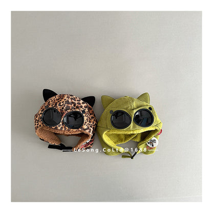 キッズ帽子 ねこ耳 サングラス フライトハット パイロットキャップ【mh0011811】