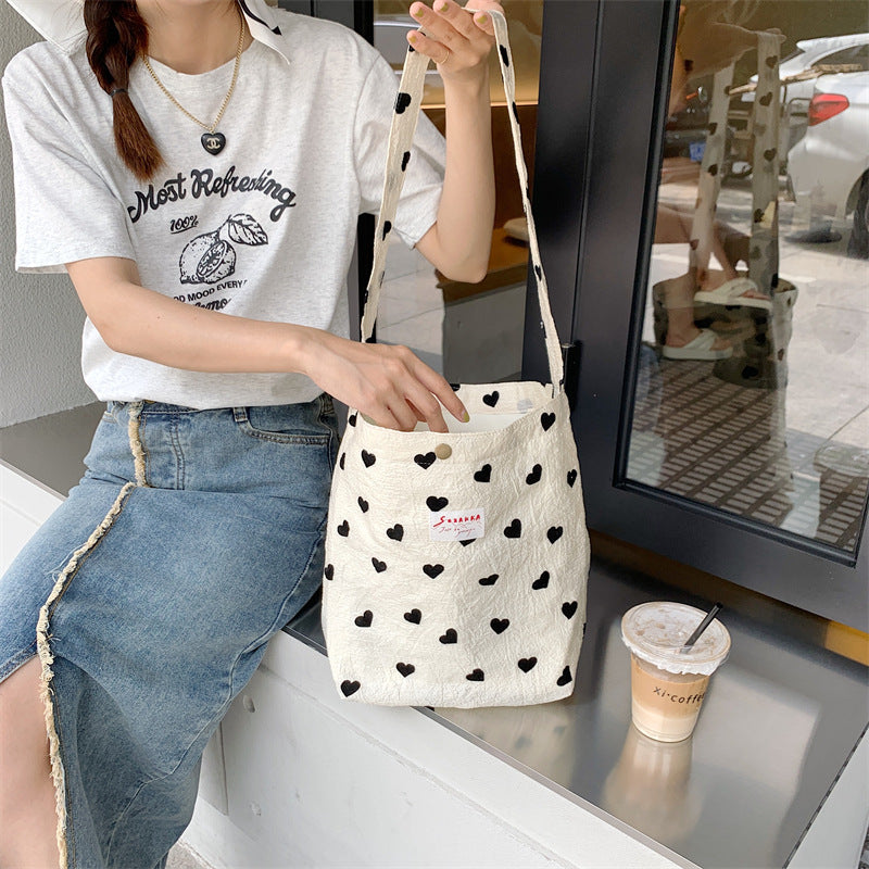 Canvas Heart Print Tote Bag Shoulder Bag Crossbody Bag Diaper Bag [mh0004200]