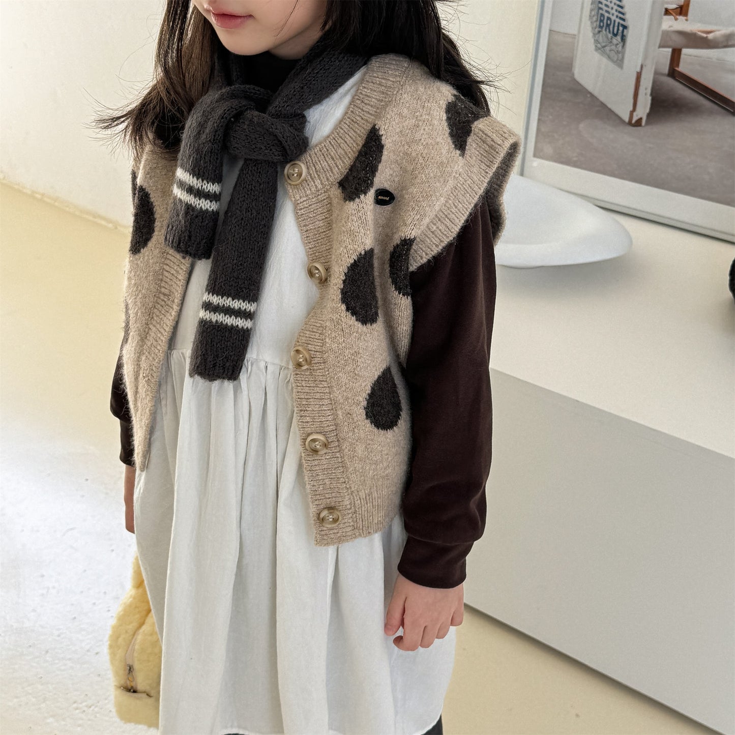 ニットベスト コインドット 水玉 前あき【mh0011922】