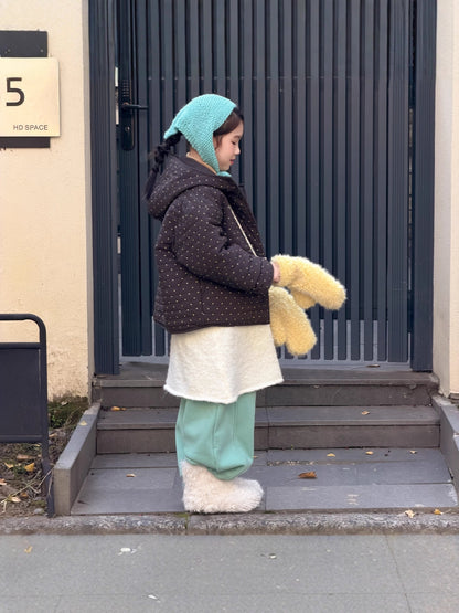 中綿ブルゾンジャケット 水玉ドットプリント フーディ アウター【mh0011861】