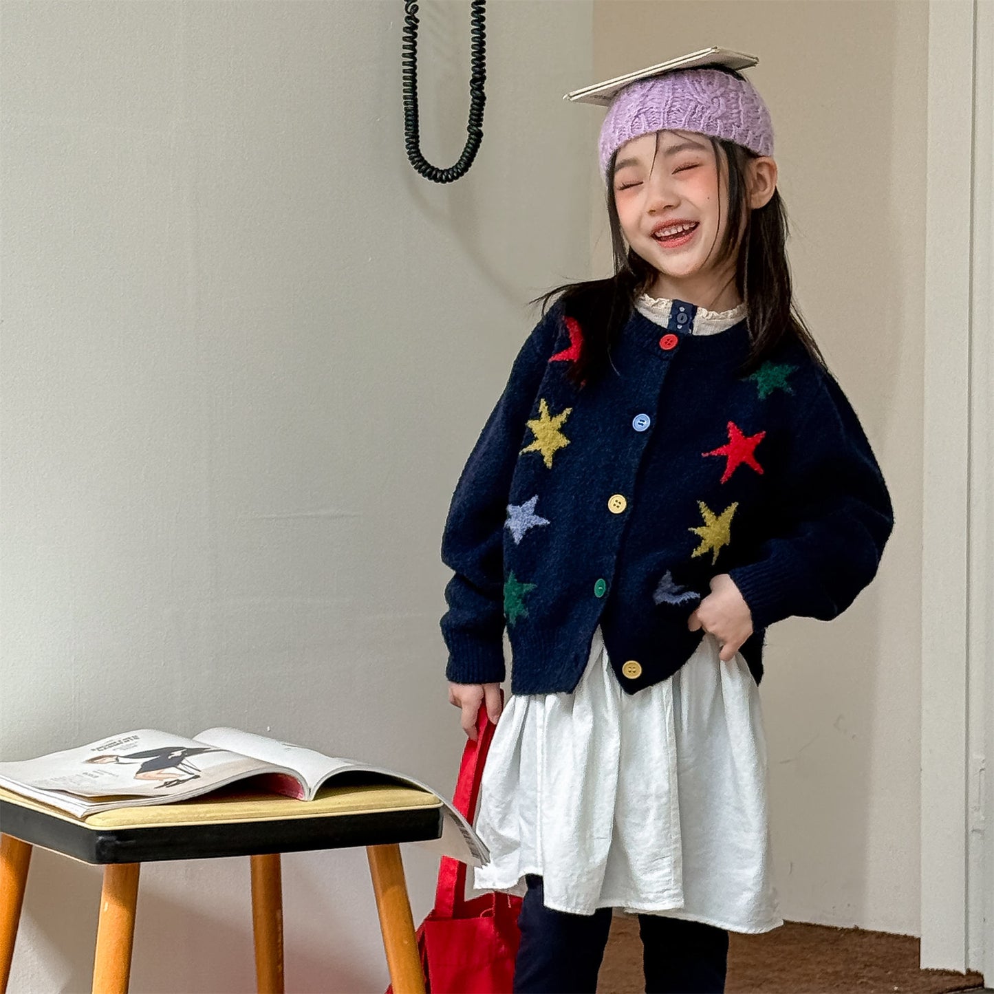 ニットカーディガン 厚手 カラフルスター 星 セーター【mh0011921】