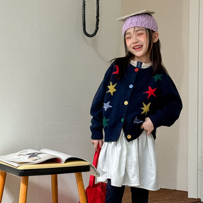 ニットカーディガン 厚手 カラフルスター 星 セーター【mh0011921】