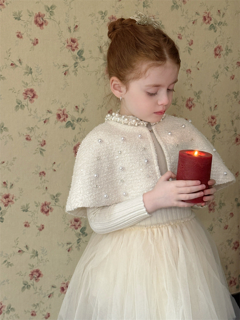 長袖ワンピース/ショールケープ チュチュスカートドレス パール刺繍ボレロ【mh0011899】