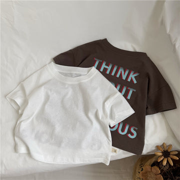Back Letter Print Cotton Top ロゴ バックプリント半袖Tシャツ【mh0013642】