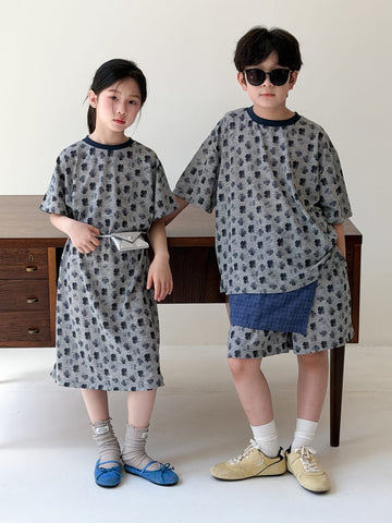 Clover Casual Summer Matching Items クローバー 半袖Tシャツ ハーフパンツ 半袖ワンピース【mh0013528】
