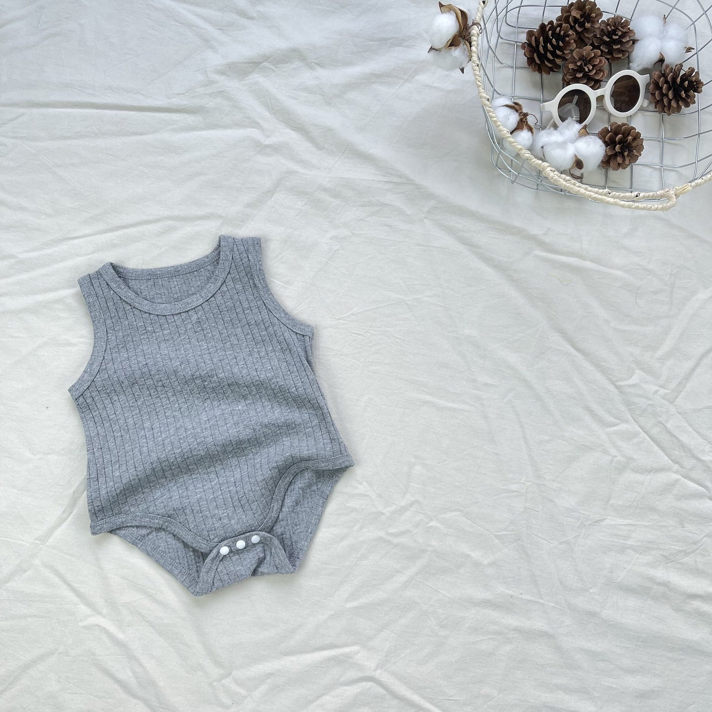 Ribbed Basic Sleeveless Romper 無地 ノースリーブロンパース【mh0012898】
