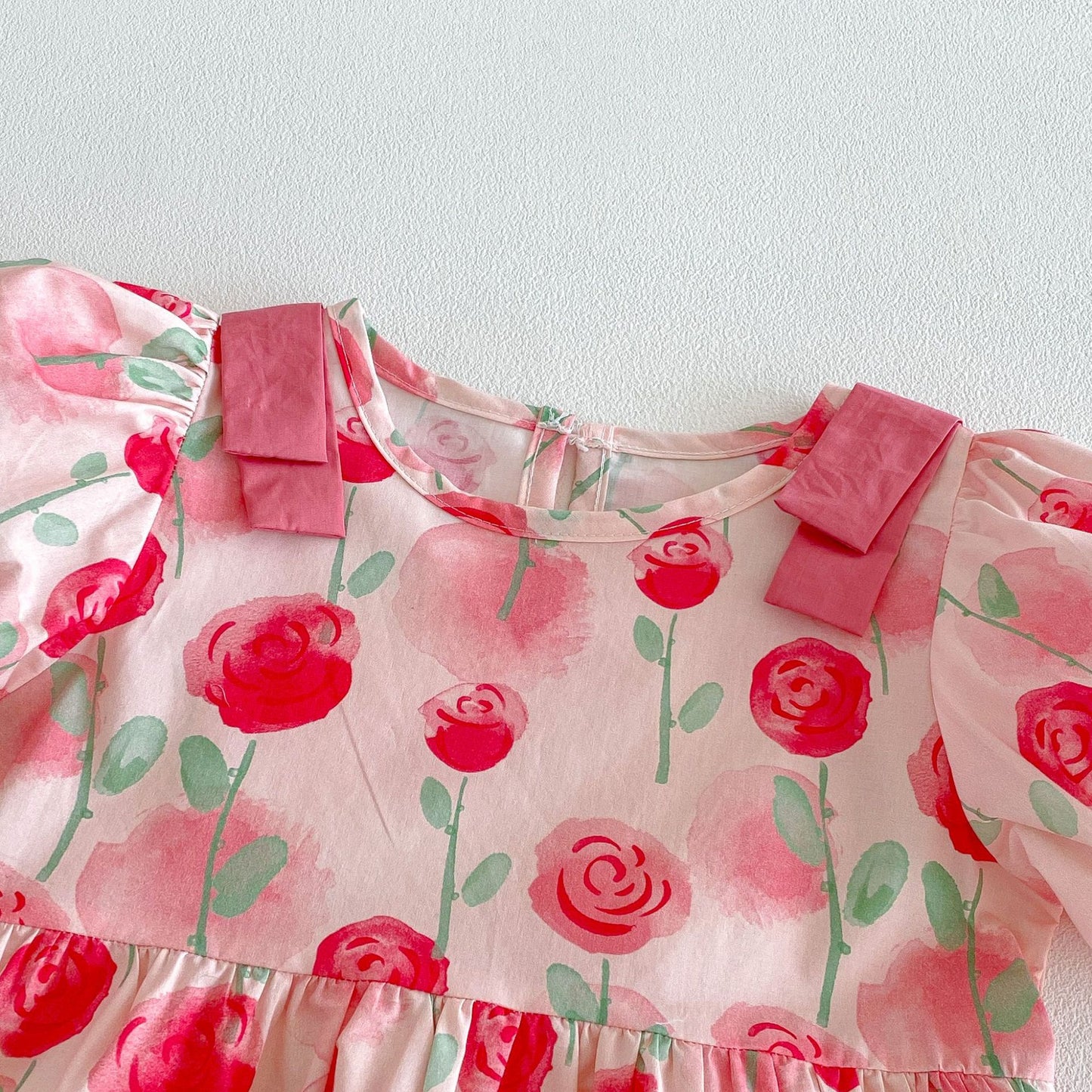 Kids' Floral Print Ribbon Puff-Sleeve Short-Sleeve Dress [mh0013853]