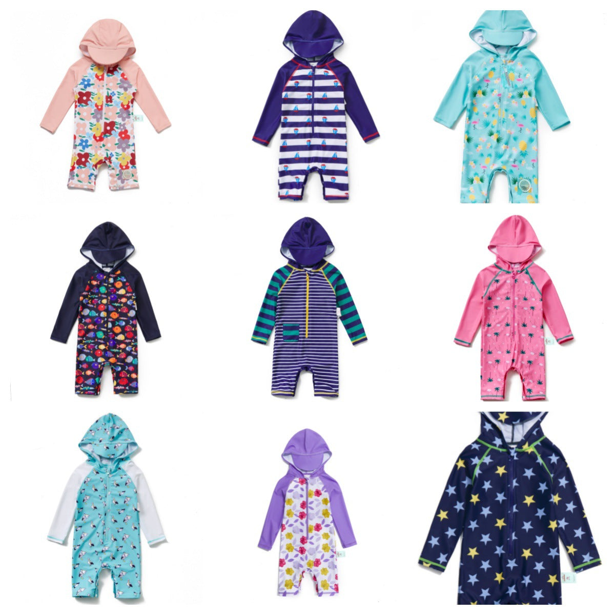 One-piece Hooded Sun-protection Swimsuit プリント フード付き長袖水着【mh0013318】