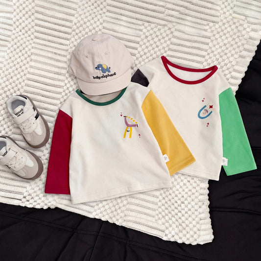 Camiseta de manga larga con bloques de color para bebés y niños [mh0014008]