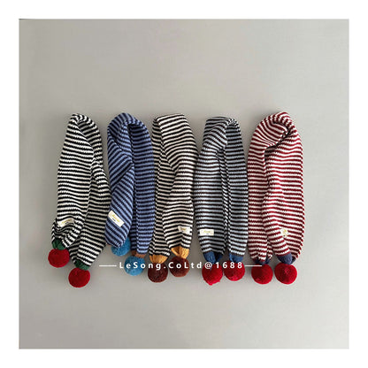 キッズマフラー ボーダー ニット ぽんぽん ネックウォーマー【mh0011805】