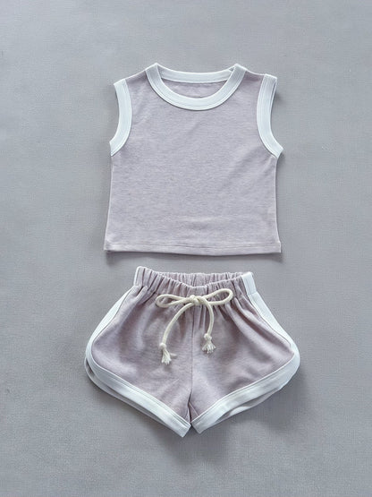 Sleeveless Edged T-shirt Shorts Set - Piping Sleeveless Top & Shorts Set [mh0013281]
