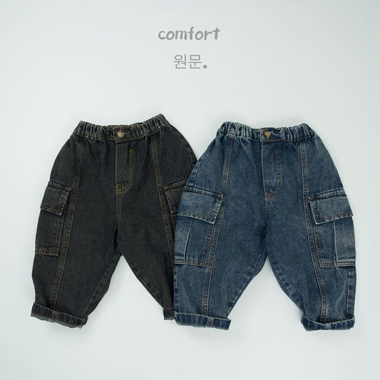Pantalones cargo de mezclilla holgados con costuras para niños【mh0014596】