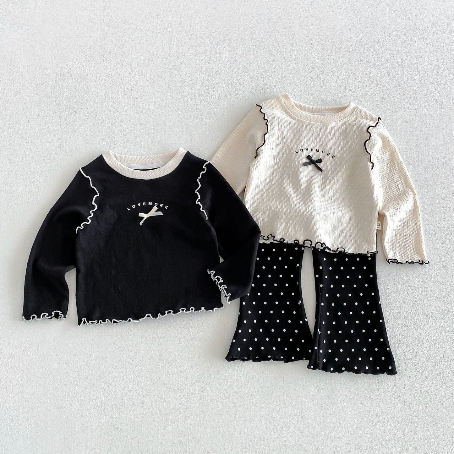 キッズ ロゴプリント メローフリル リボンステッチ 長袖Tシャツ フレアパンツ【mh0014048】