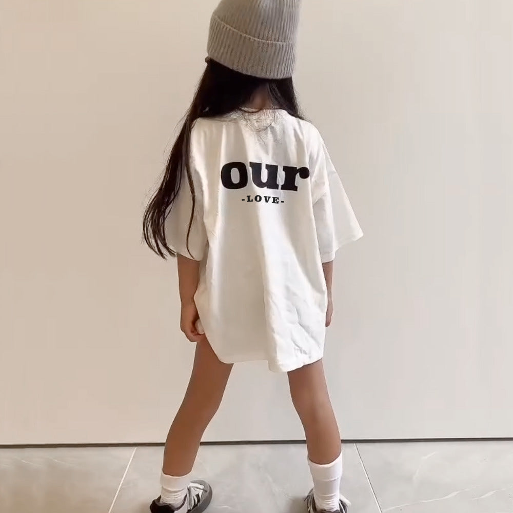 キッズ アルファベットプリント バックプリント ルーズ 半袖Tシャツ【mh0013814】