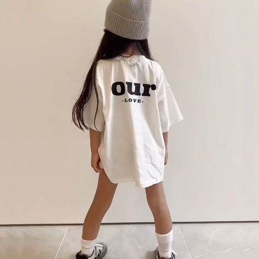 キッズ アルファベットプリント バックプリント ルーズ 半袖Tシャツ【mh0013814】