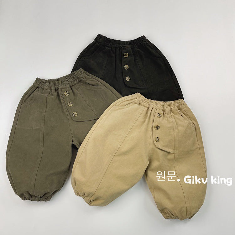Pantalón holgado asimétrico con botones delanteros para niños【mh0013933】