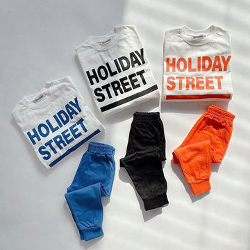 Holiday Street Graphic T-shirt & Pants Set Long Sleeve T-shirt Pants Set [mh0012643]