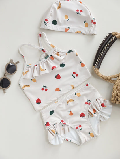 -キッズ水着 ガールズ ビキニ キャミソールトップス+フリルパンツ フルーツ/フラワープリント 3カラー スイムウェア【mh0005984】 - mamahalo shop - ベビー用水着 -  べビー服 - 子供服 - 男の子 - 女の子