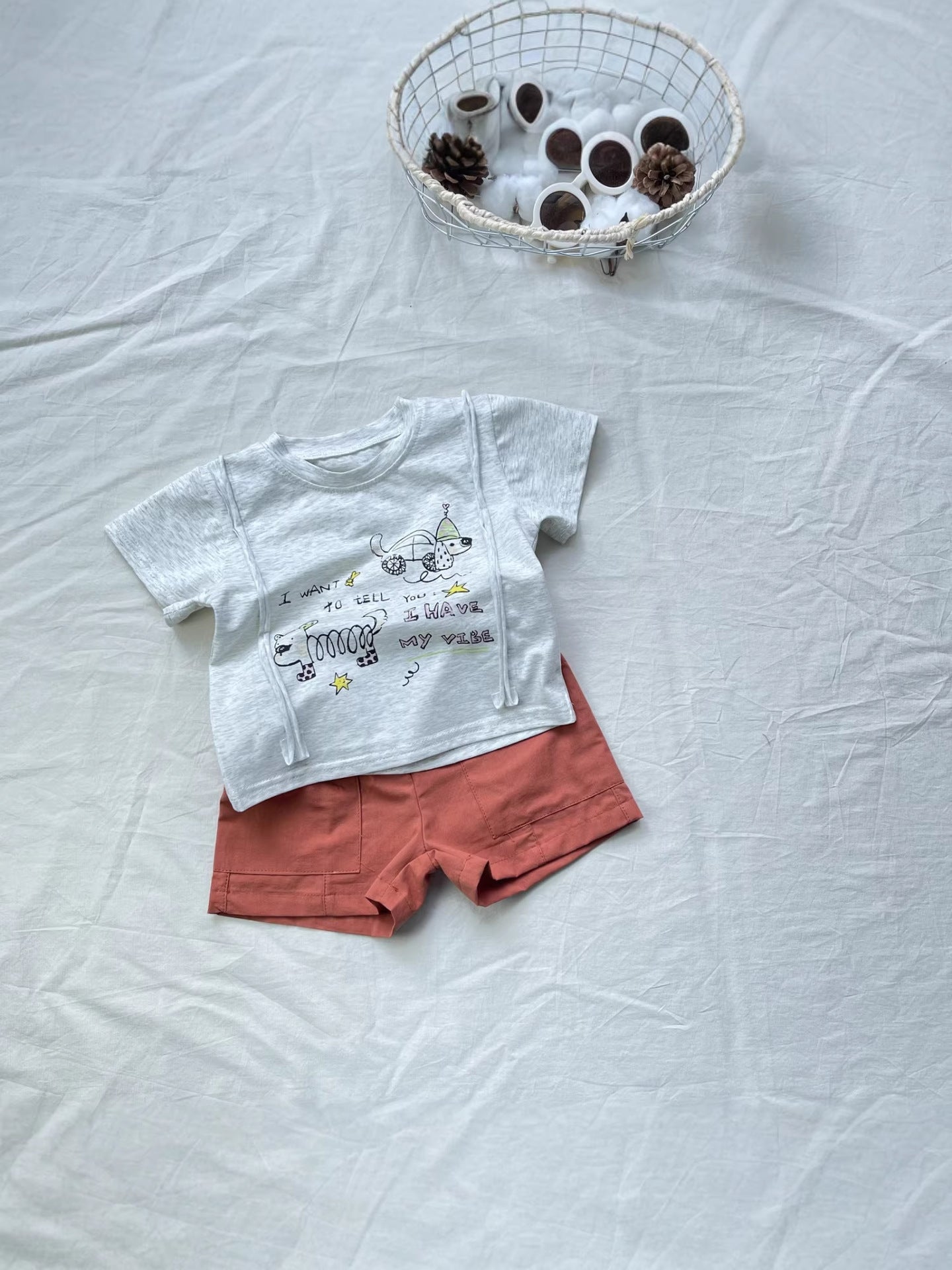 Doodle Art Cotton Shorts Set 犬イラスト 半袖Tシャツ セット【mh0012908】