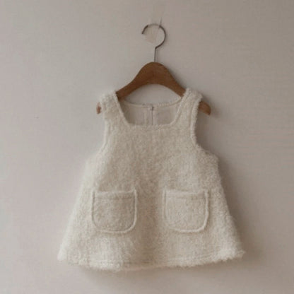 Sleeveless dress with boa fabric, square neck, and pockets. Jumper skirt [mh0011634]