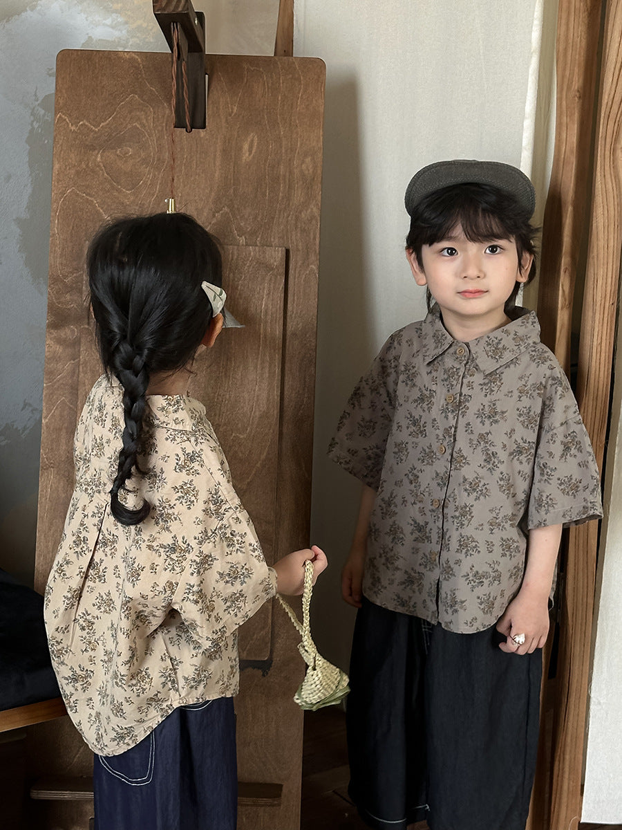 Floral Drop Shoulder Cotton Shirt フラワー 半袖シャツ【mh0013470】