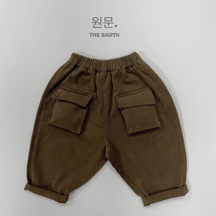 Pantalón largo suelto cargo de niño con bolsillos y solapa 【mh0013944】