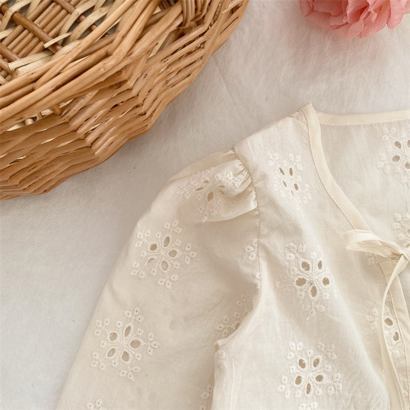 Baby/Kids Flower Embroidery Lace Long-Sleeve Collarless Cardigan [mh0001791]