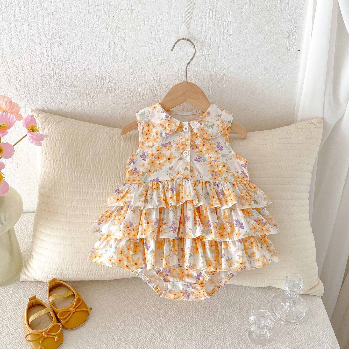 Floral Tiered Ruffle Sleeveless Romper 小花柄 ノースリーブロンパース【mh0013439】