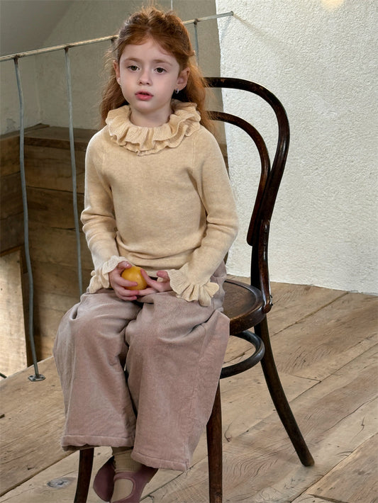 ニットトップス ラッフル襟 フリル袖 ハイネック シンプル 長袖【mh0011627】