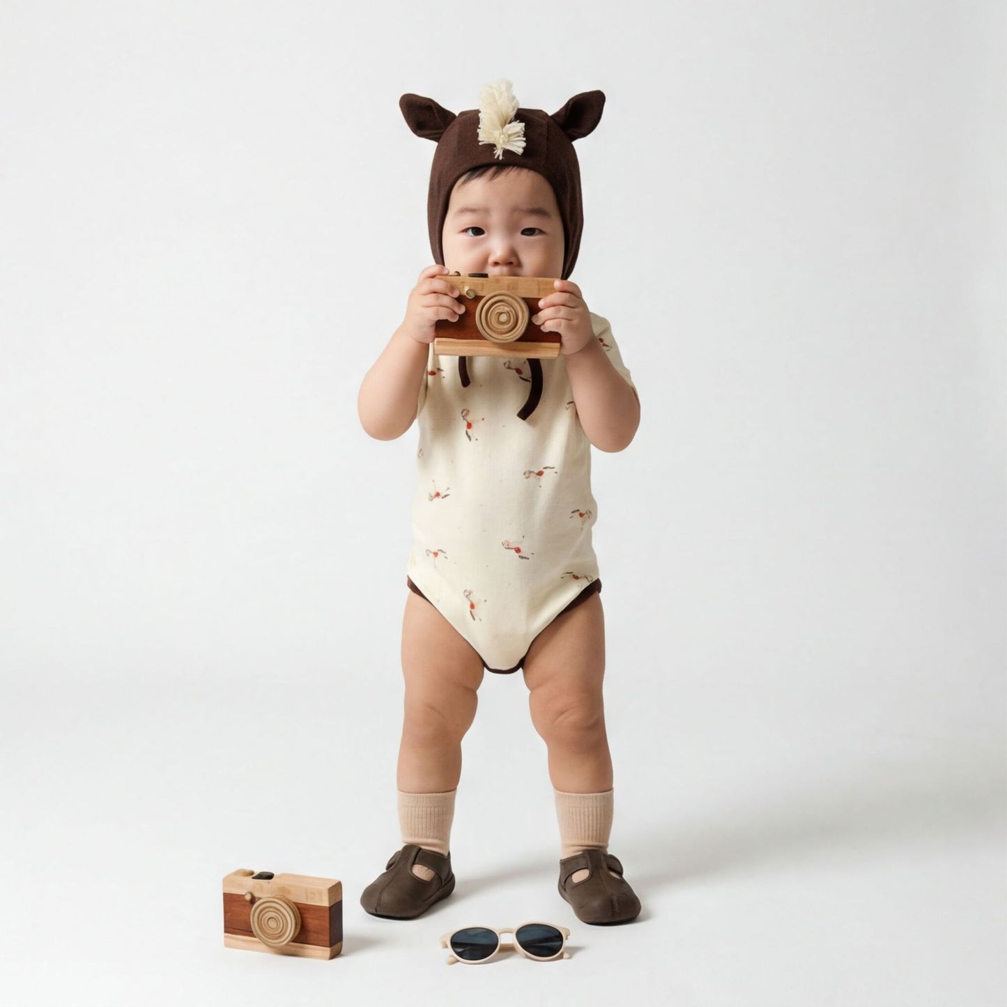 Pony Print Jumpsuit Shorts Set ポニー 半袖ロンパース トップス ショートパンツ セット【mh0013351】