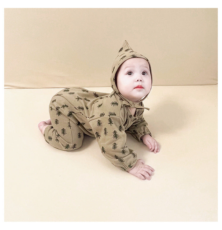 -木ツリー/月ムーンプリント長袖ロンパース/カーディガンジャケット【mh0010745】 - mamahalo shop - 長袖ロンパース -  べビー服 - 子供服 - 男の子 - 女の子