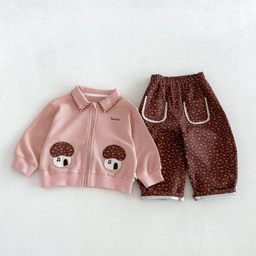 Baby Kids Waffle Zip-Up Jacket All-Over Print Easy Wide Pants