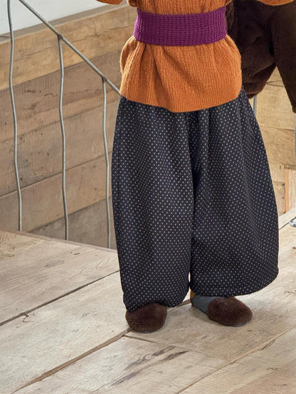 ロングパンツ 水玉ドットプリント ワイドルーズパンツ【mh0011759】