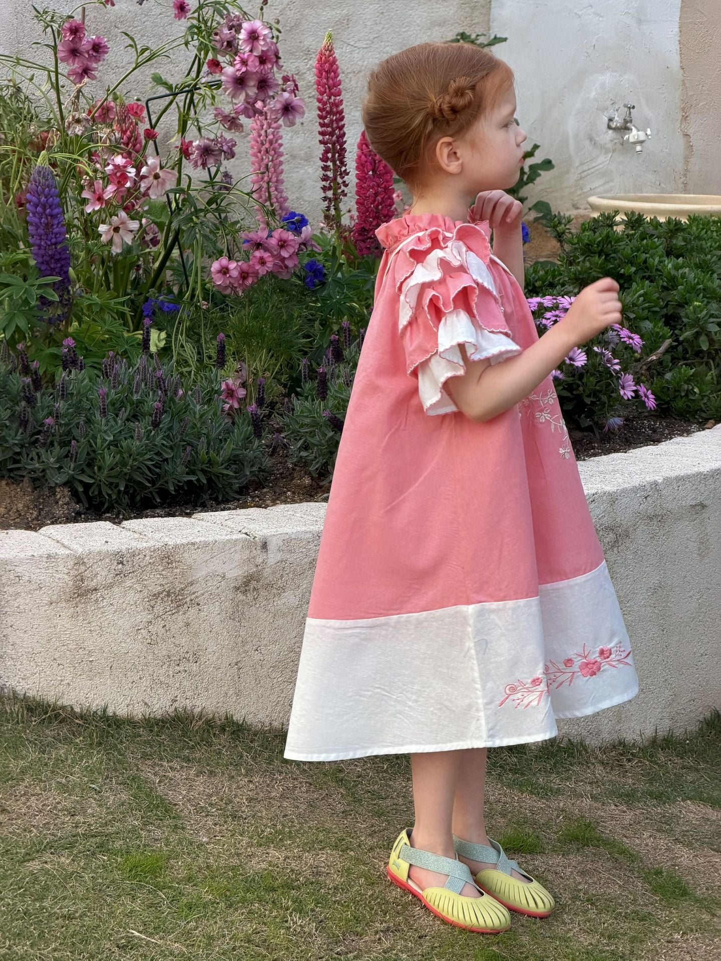 Flutter Sleeve Embroidered Dress ラッフルフリル 半袖ワンピース【mh0013049】