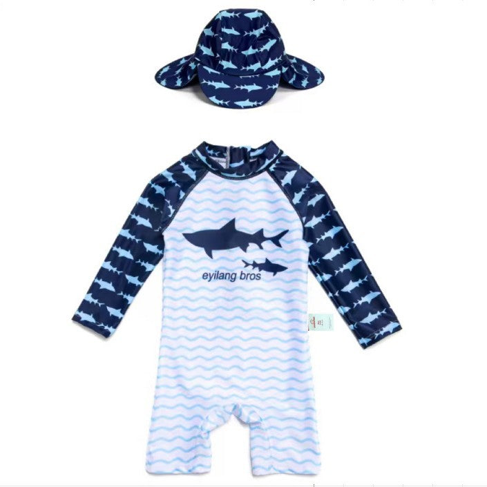 Striped Swimsuit With Matching Cap マリン 半袖水着 帽子セット【mh0013320】