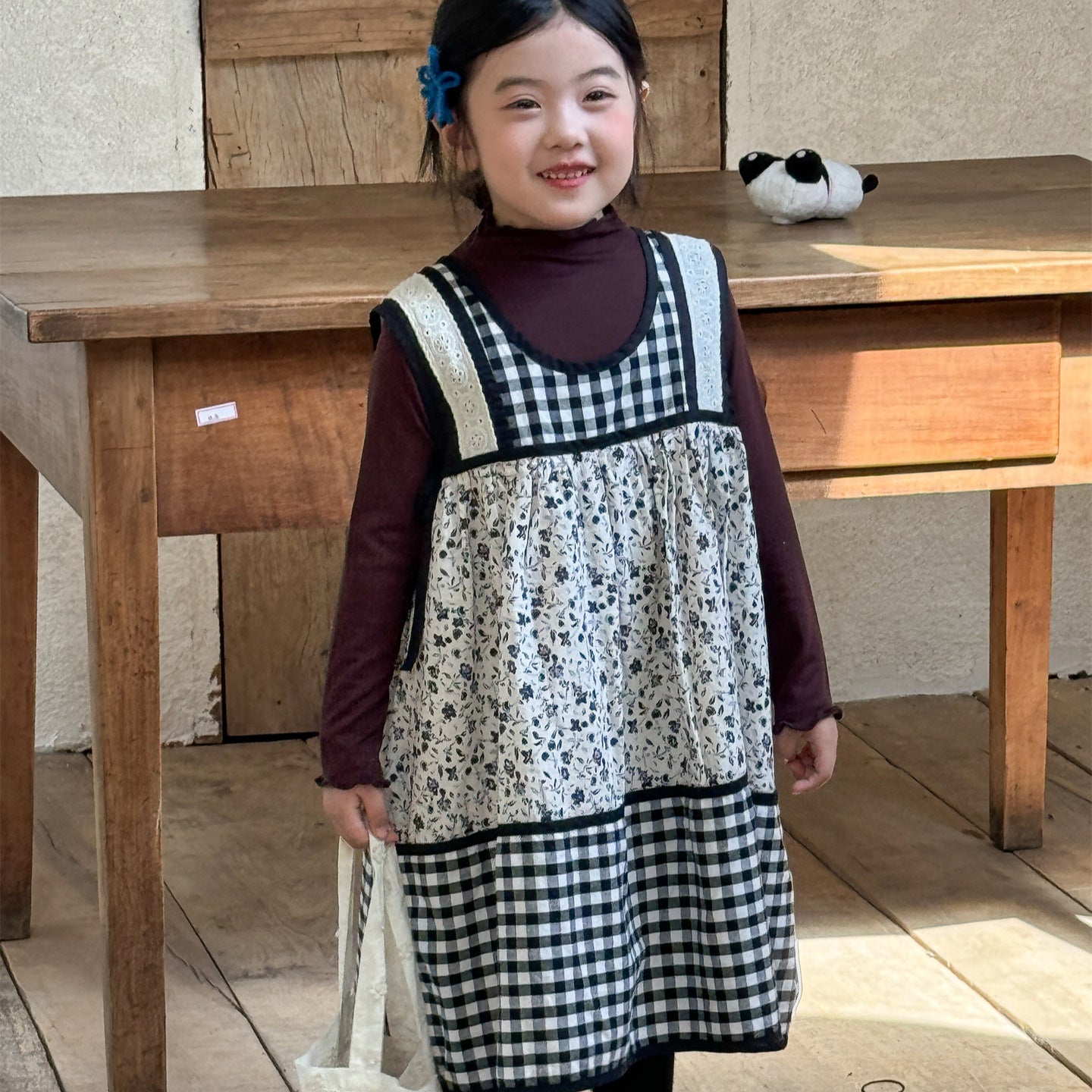 -チェック柄小花プリントノースリーブワンピース レイヤードワンピース【mh0010991】 - mamahalo shop - 長袖セットアップ -  べビー服 - 子供服 - 男の子 - 女の子