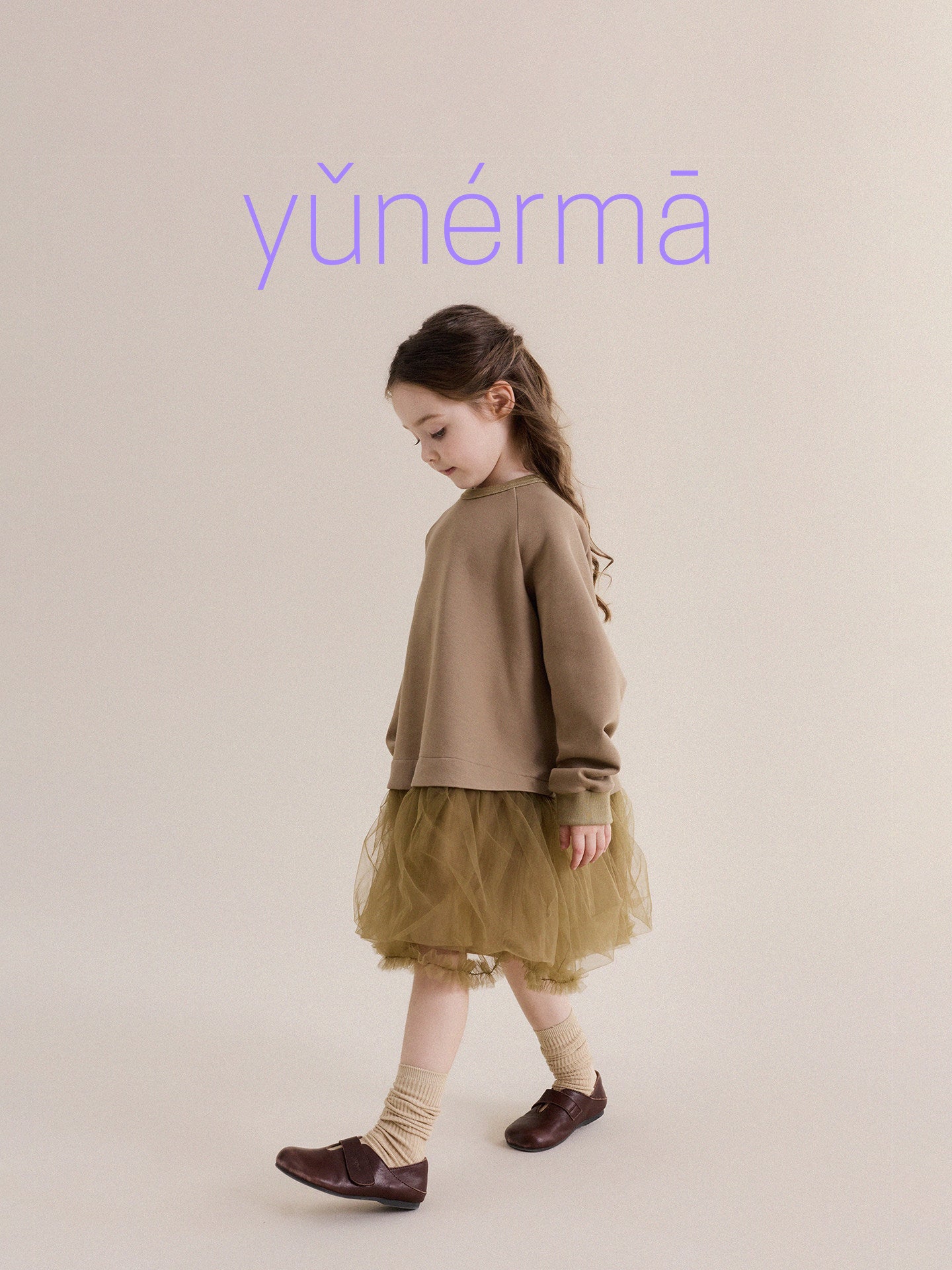 Kids' Tulle-Paneled Long-Sleeved Dress [mh0013976]