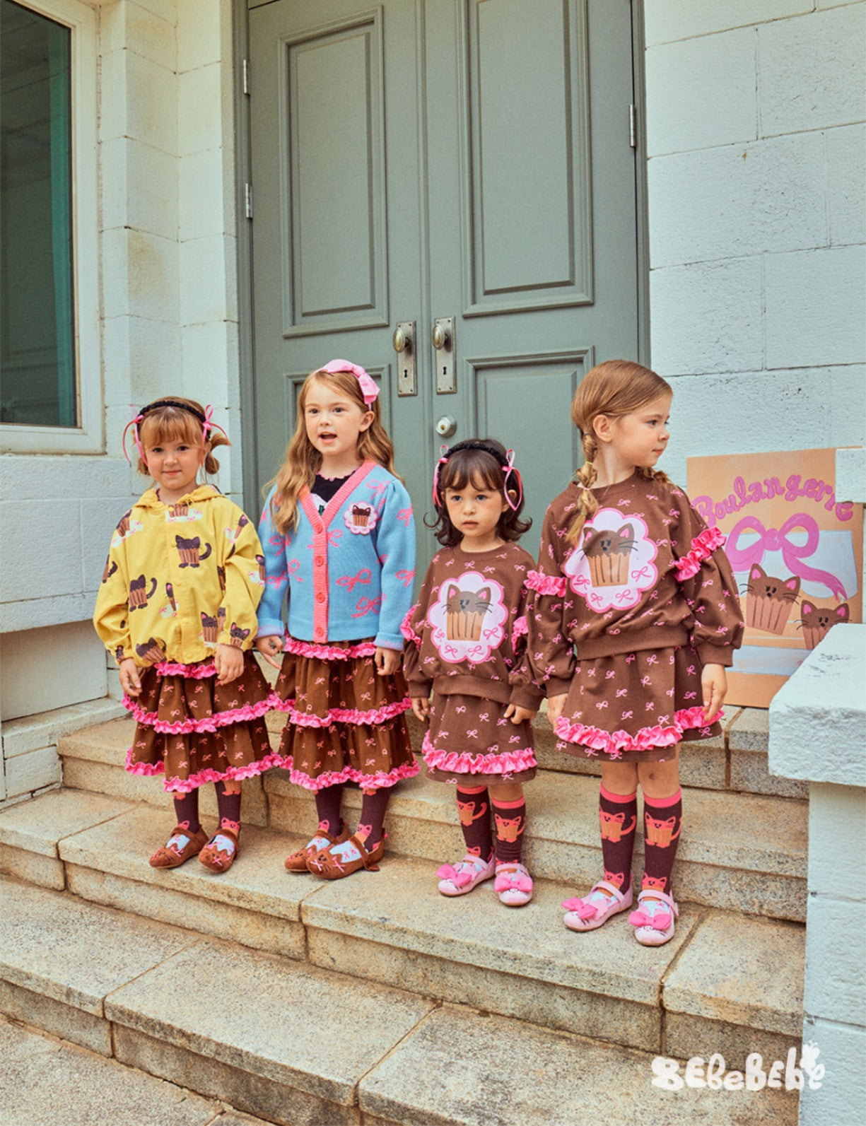 -ねこ柄ジップアップパーカー/フリルスウェットシャツ/フリルキュロットスカート/スカート付きパンツ【mh0010983】 - mamahalo shop - 長袖セットアップ -  べビー服 - 子供服 - 男の子 - 女の子