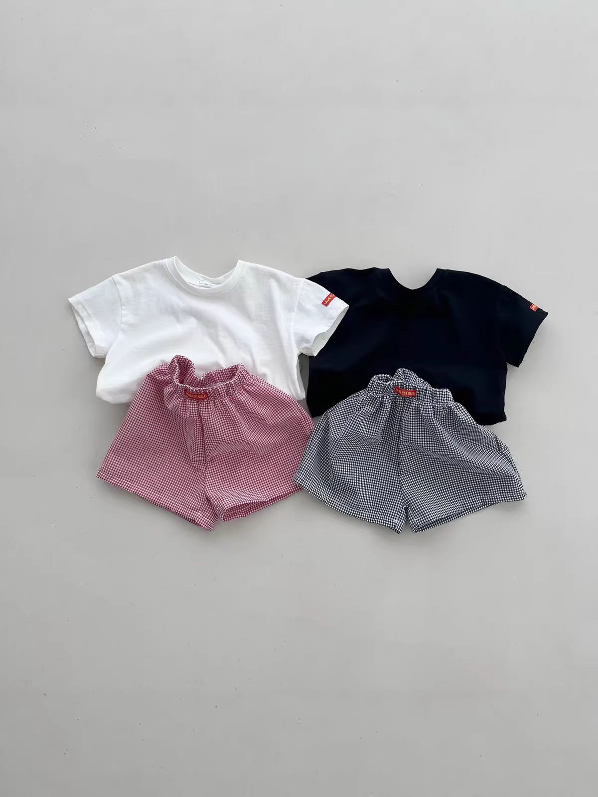 Solid Plaid ShortSleeves Shorts Set チェック 半袖Tシャツ ショートパンツ セット【mh0013269】