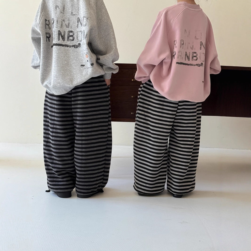 -ボーダーワイドパンツ ゆったりストレートスウェットパンツ【mh0010774】 - mamahalo shop - ロングパンツ・スウェットパンツ -  べビー服 - 子供服 - 男の子 - 女の子