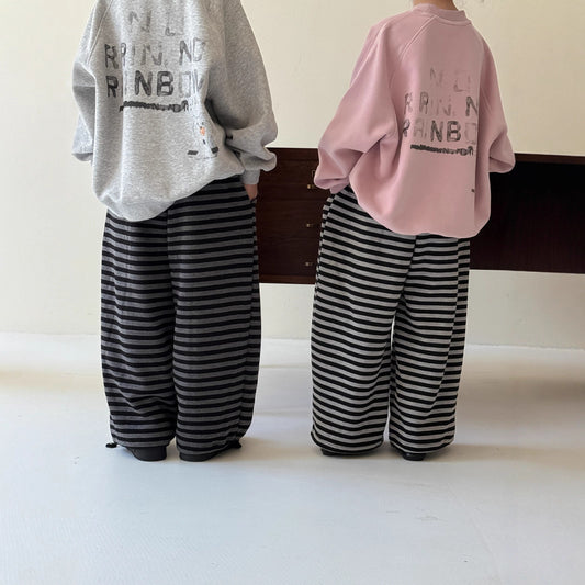 -ボーダーワイドパンツ ゆったりストレートスウェットパンツ【mh0010774】 - mamahalo shop - ロングパンツ・スウェットパンツ -  べビー服 - 子供服 - 男の子 - 女の子
